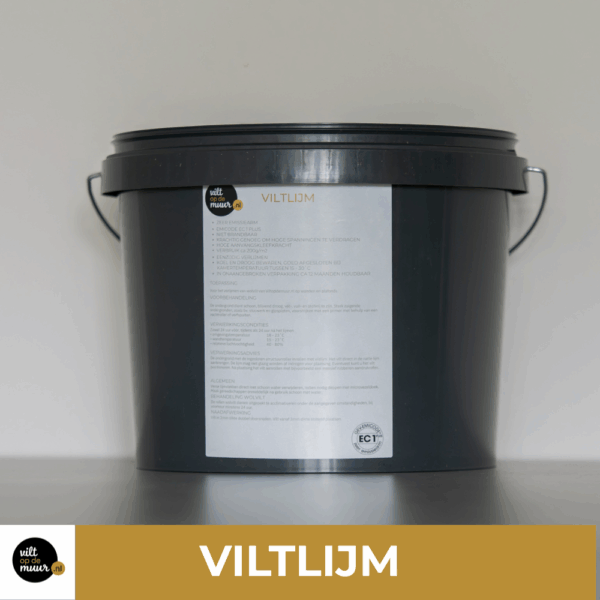 Viltlijm voor het verlijmen van wandbekleding van wolvilt van viltopdemuur.nl